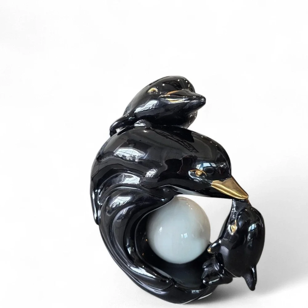 Vintage Dolphins TV Lamp 50's Black And Gold mcm Working Unique Gift